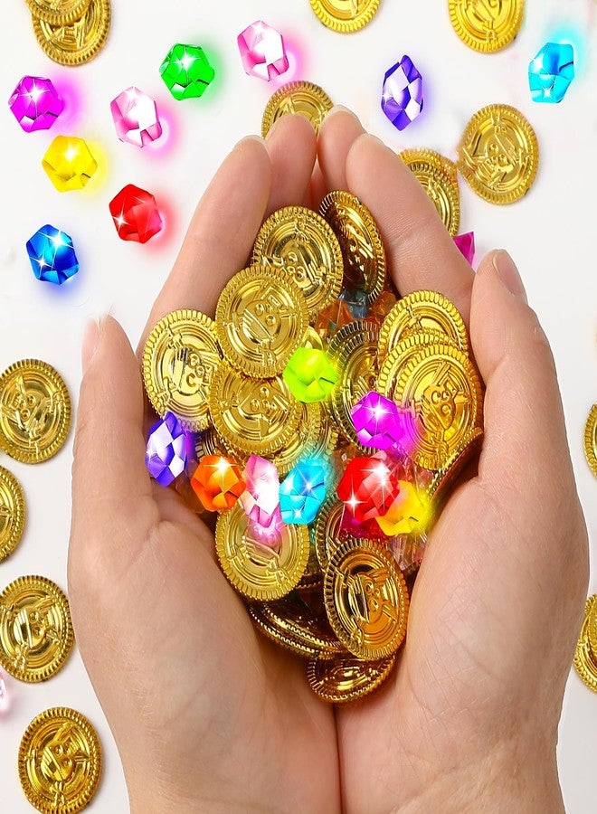 MARFOREVER 246 Pcs Pirate Treasure Gems and Gold Coins Plastic Gems Jewels Fake Pirate Gold Coins Pirate Party Decorations for Halloween Pirate Adventure Birthday Party Decor - Image 4